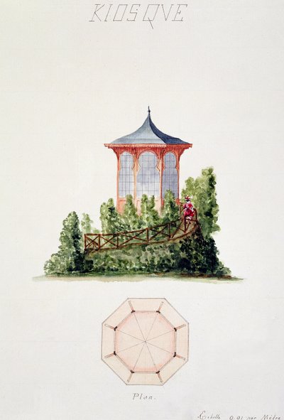 Progetto per un padiglione in stile orientale semplificato, da un folio di disegni originali in stile classico e primo Belle-Epoque, c.1870 da H. Monnot